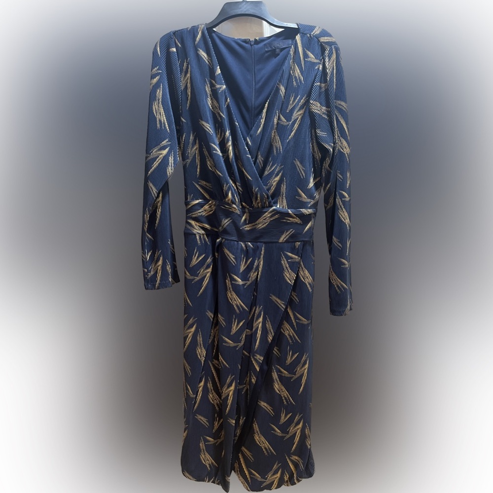 Rachel Roy Sylvia Foil Printed Wrap Dress Navy and Gold